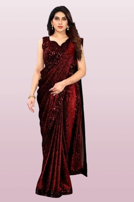 online bazaarr Floral Print Bollywood Lycra Blend Saree(Maroon)