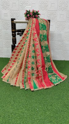 Kusothar Checkered, Self Design, Solid/Plain Jamdani Cotton Silk Saree(Beige)