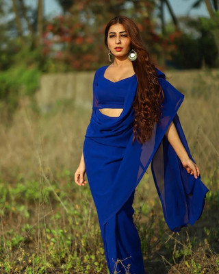 Moda Rapido Solid/Plain Bollywood Georgette Saree(Blue)