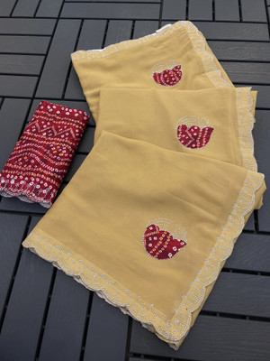 Zari and Ziba Dyed Bollywood Georgette Saree(Yellow)