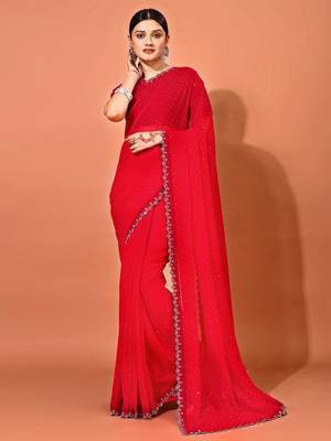 Divastri Embellished Bollywood Chiffon Saree(Red)