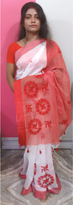 PalEcommerce Embroidered, Self Design Handloom Cotton Blend, Cotton Silk Saree(White)