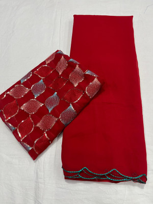 KALPNA CREATION Solid/Plain Bollywood Georgette Saree(Pack of 2, Red)