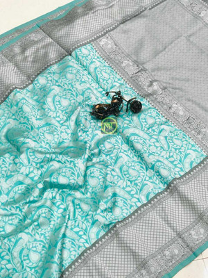 YESHA CREATION Woven Kanjivaram Pure Silk Saree(Light Blue)