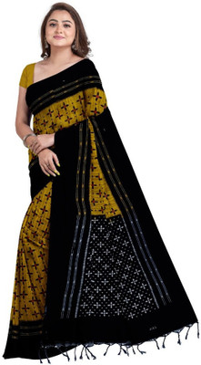 Sampa Das Color Block Sambalpuri Cotton Blend Saree(Black)