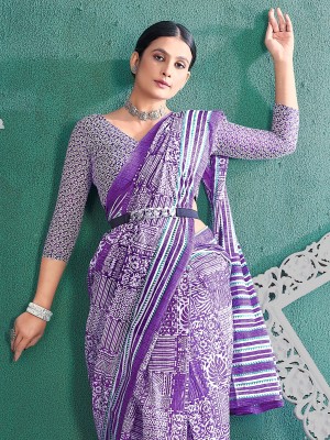 Sareemall Printed Daily Wear Pure Cotton Saree(Purple)