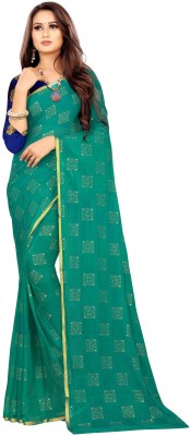 Divastri Printed Bollywood Chiffon Saree(Dark Green)