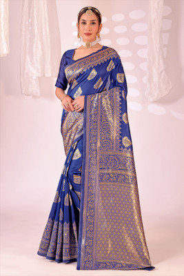 Moda Repido Woven Banarasi Pure Silk Saree(Dark Blue)