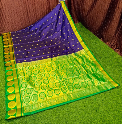 Spewim Woven Kanjivaram Art Silk Saree(Dark Blue)