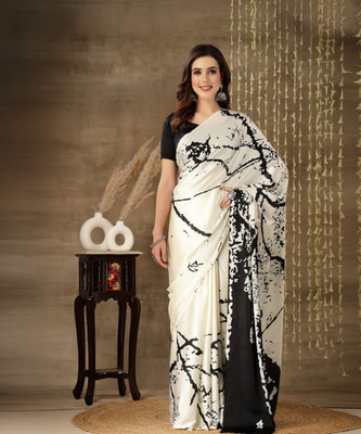 Stylum Self Design Banarasi Satin Saree(White)