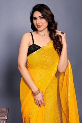 REDFISH Printed Daily Wear Chiffon Saree(Yellow)
