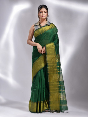 charukriti Embellished Handloom Cotton Blend Saree(Magenta)