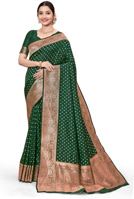 K SALIYA ENTERPRISE Woven, Self Design, Embellished Bollywood Jacquard, Pure Silk Saree(Dark Green)