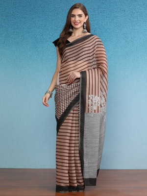 Divastri Digital Print Banarasi Cotton Silk Saree(Brown)