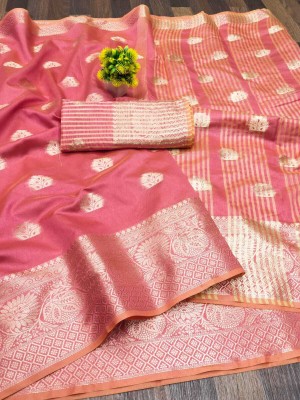 Gajal Self Design Kanjivaram Pure Cotton, Cotton Silk Saree(Pink, Gold)