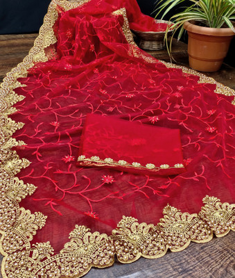 KHRITI FAB Net/Lace Embroidered Blouse Material