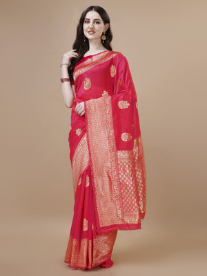 SNH EXPORT Self Design Banarasi Jacquard Saree(Red)