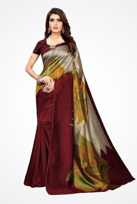 HouseOfCommon Printed Mysore Pure Silk Saree(Brown)