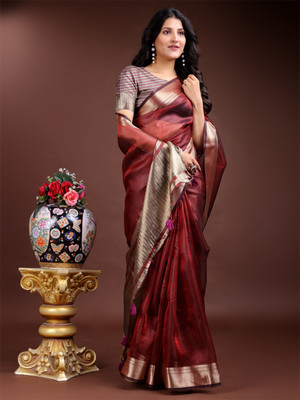 Tasrika Woven Kanjivaram Organza Saree(Red)
