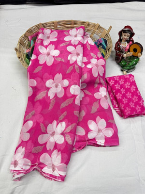 HouseOfCommon Color Block Bollywood Georgette Saree(Pink)