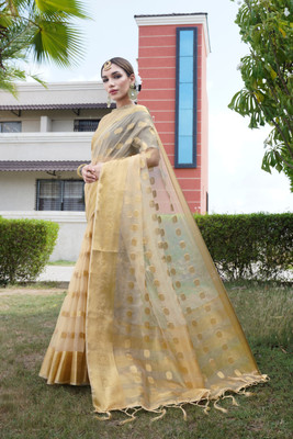 KOTHARI BS Self Design Bandhani Organza Saree(Cream)