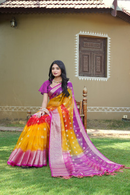 KOTHARI BS Printed Bandhani Organza Saree(Multicolor)