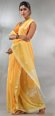 PALANDPALSAREE Woven Handloom Pure Cotton Saree(Yellow)