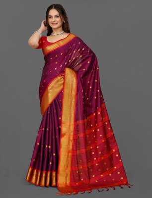 ASHTA Floral Print Paithani Art Silk, Pure Silk Saree(Purple)