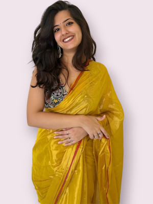 online saree hut Woven Kanjivaram Pure Silk Saree(Yellow)