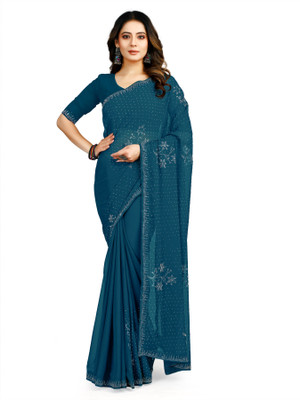 MAN PRIYA TRENDZ Embellished Bollywood Georgette Saree(Blue)