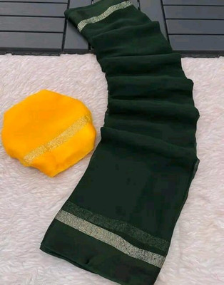 V And V Shop Solid/Plain Bollywood Viscose Rayon Saree(Dark Green)