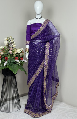 SROLY Embroidered Bollywood Net Saree(Purple)