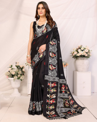 YASHIKA Printed Mysore Art Silk Saree(Black)