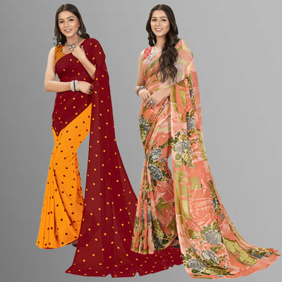 Anand Sarees Polka Print Daily Wear Georgette Saree(Pack of 2, Maroon, Pink)
