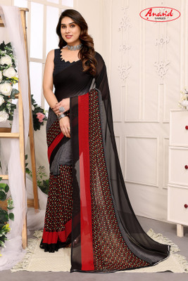 Anand Sarees Ombre, Polka Print, Floral Print Bollywood Georgette Saree(Black)