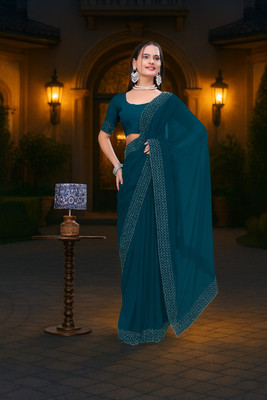 JENNVIA Self Design Daily Wear Georgette Saree(Dark Green)