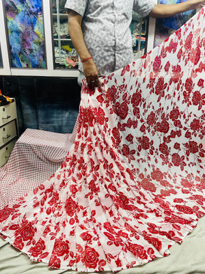 HouseOfCommon Printed Bollywood Georgette Saree(Red, White)
