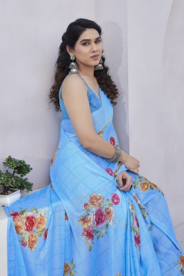 MIRCHI FASHION Printed, Floral Print Daily Wear Chiffon Saree(Light Blue, Pink, Yellow)
