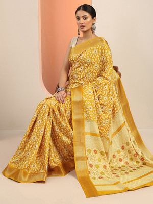 LIBAS Printed Daily Wear Silk Blend Saree(Mustard)