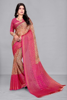 EMV Printed, Floral Print Bollywood Brasso, Chiffon Saree(Pink)