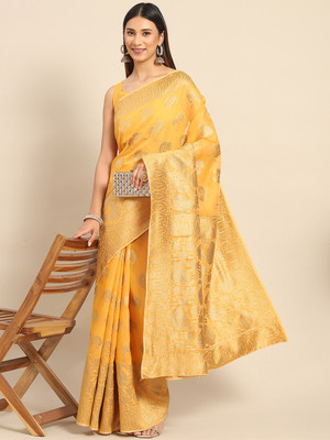 Divastri Woven Banarasi Cotton Blend Saree(Yellow)