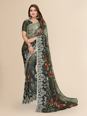 Anand Sarees Embroidered Daily Wear Georgette Saree(Dark Green)