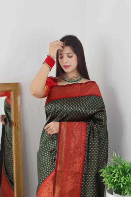 SARIMANIA Woven, Self Design Kanjivaram Art Silk, Pure Silk Saree(Green)