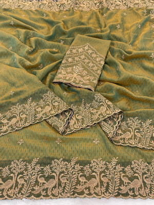 K 5 FASHION Embroidered, Self Design Bollywood Tissue Saree(Green)