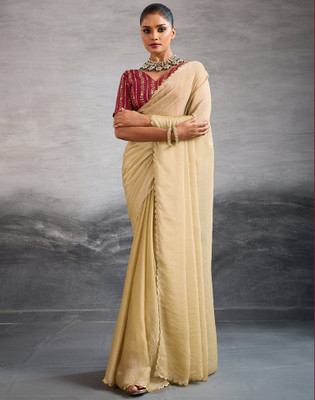 Satrani Embroidered Bollywood Georgette Saree(Beige)