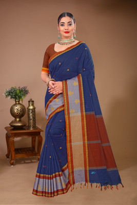 DORI DHAGA Solid/Plain Daily Wear Pure Cotton Saree(Blue)
