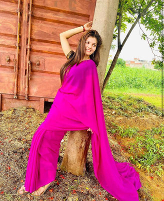Anand Sarees Dyed, Solid/Plain Bollywood Georgette, Chiffon Saree(Purple)