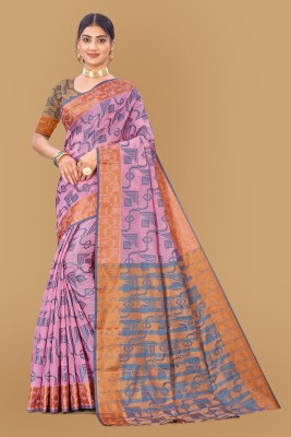 Ghanshyam Textiles Woven Daily Wear Cotton Blend Saree(Pink)