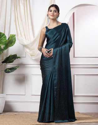 Samah Dyed, Embellished, Self Design Bollywood Satin Saree(Blue)