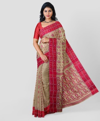 Mayabi Woven Baluchari Pure Cotton Saree(White, Red)